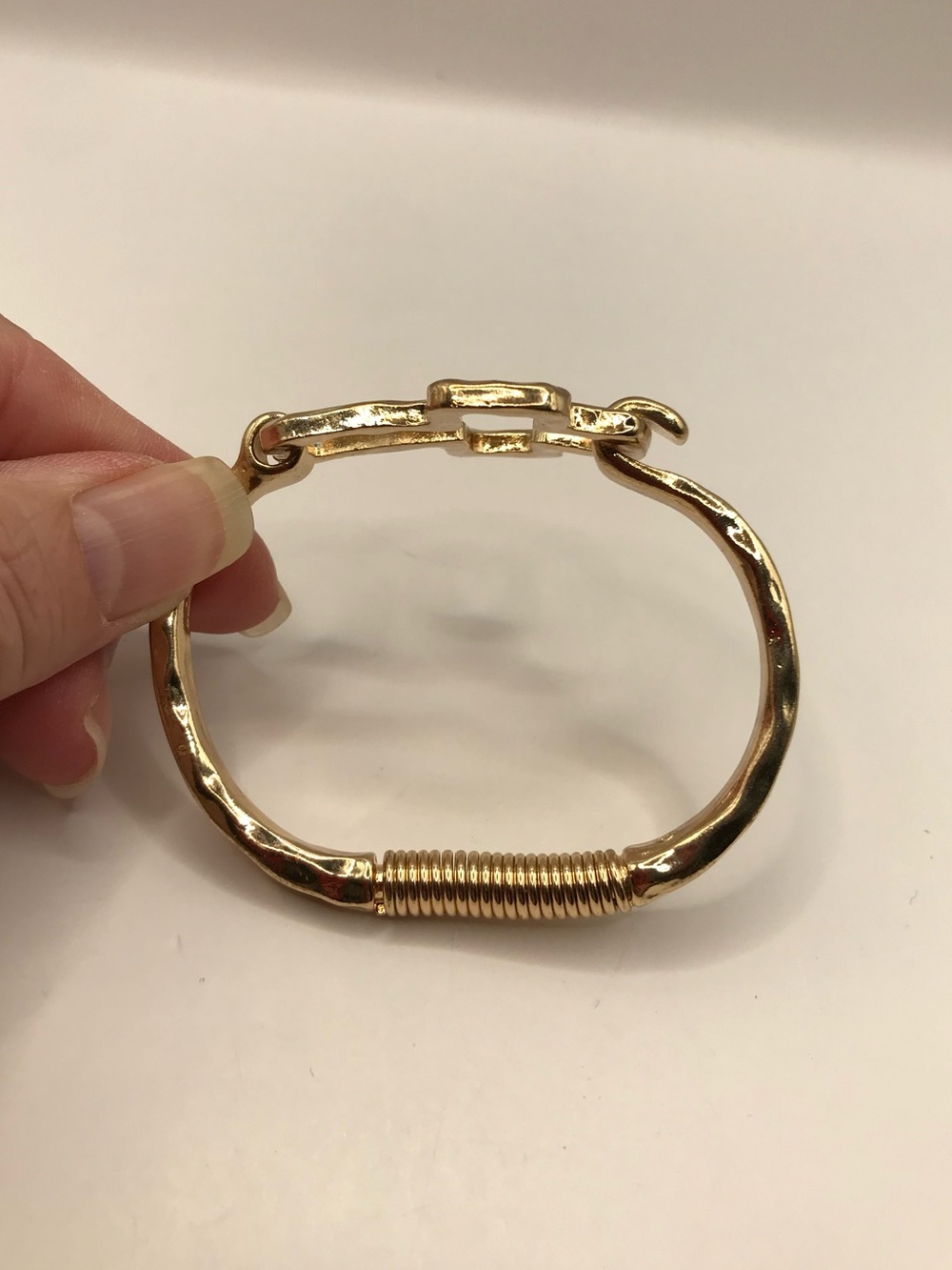 Hammered Textured Gold-Tone Cross Cuff Bracelet - Picture 5 of 7